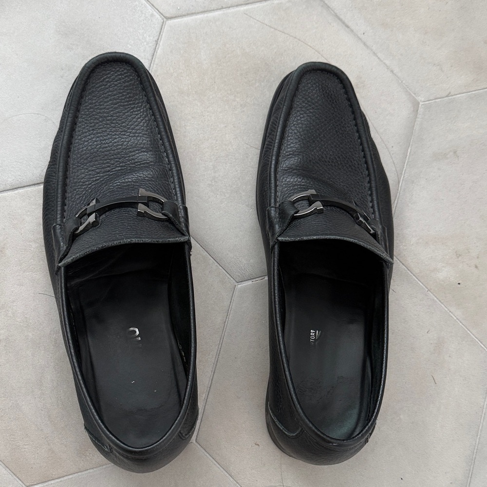 Salvatore Ferragamo Black Leather Slip-On Loafers